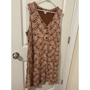 J Jill XL petite sleeveless cotton modal palm print dress pink brown EUC